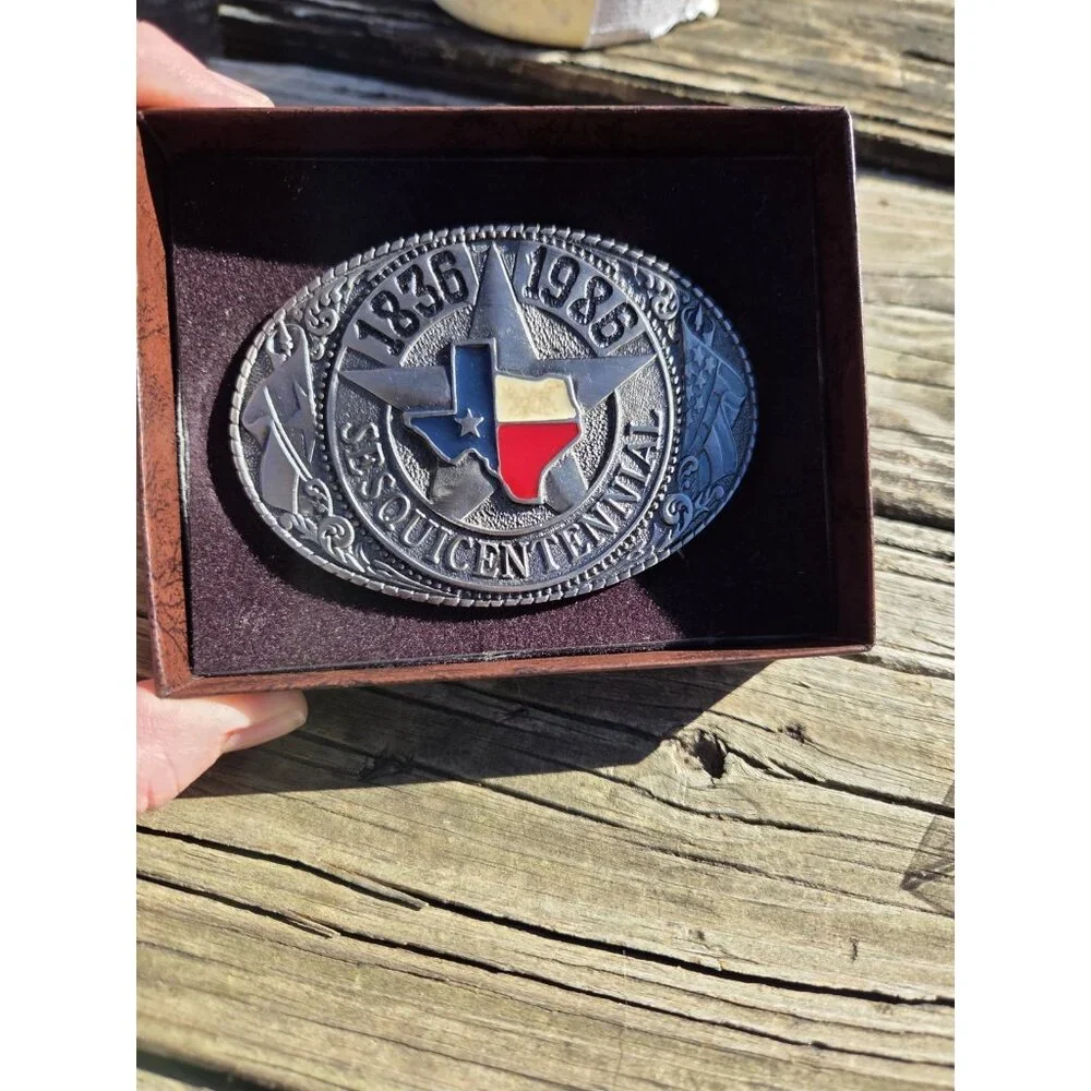 Vintage TL&B‎ Brass Texas Sesquicentennial 1836-1986 Metal Belt  Numbered 1508
